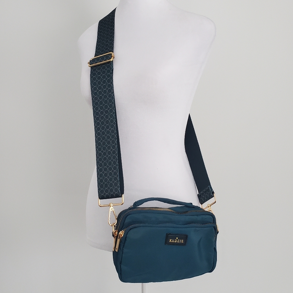 KEDZIE COAST TO COAST Crossbody Bag Top Handle Adjustable Teal & Goldtone Travel
